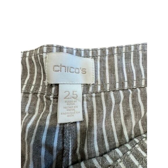 "CHICOS" 100% Linen Tan/White Striped Wide Leg Pants SZ L/14 (2.5) Summer Beachy - Picture 5 of 10